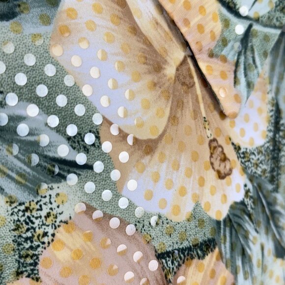 Selene Womens Medium Green Yellow Floral Button Front Hawaiian Shirt Top Blouse - Picture 4 of 8